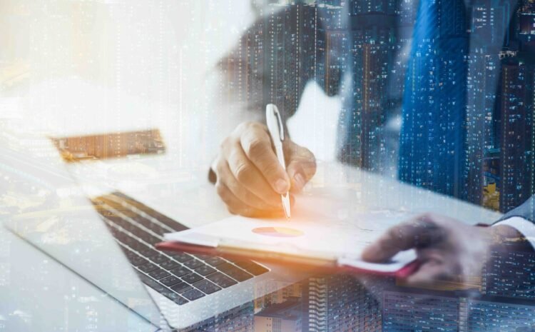 business approved stamp, permit document and certificate concept, double exposure with city at night